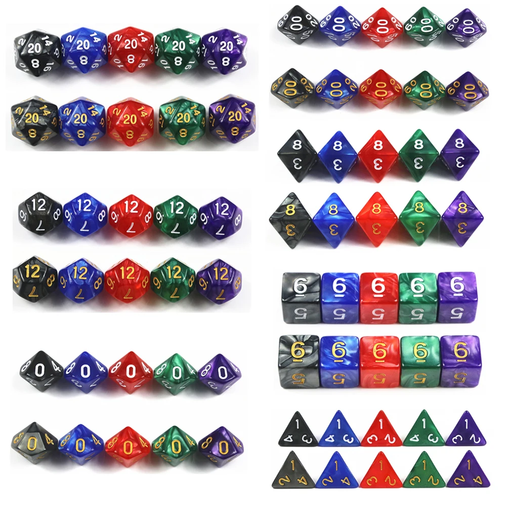 10Pcs Dice D4-D20 Funny DND Game RPG Polyhedral Cube Multi Sides Marble Digital Dice Set Board Game Accessories