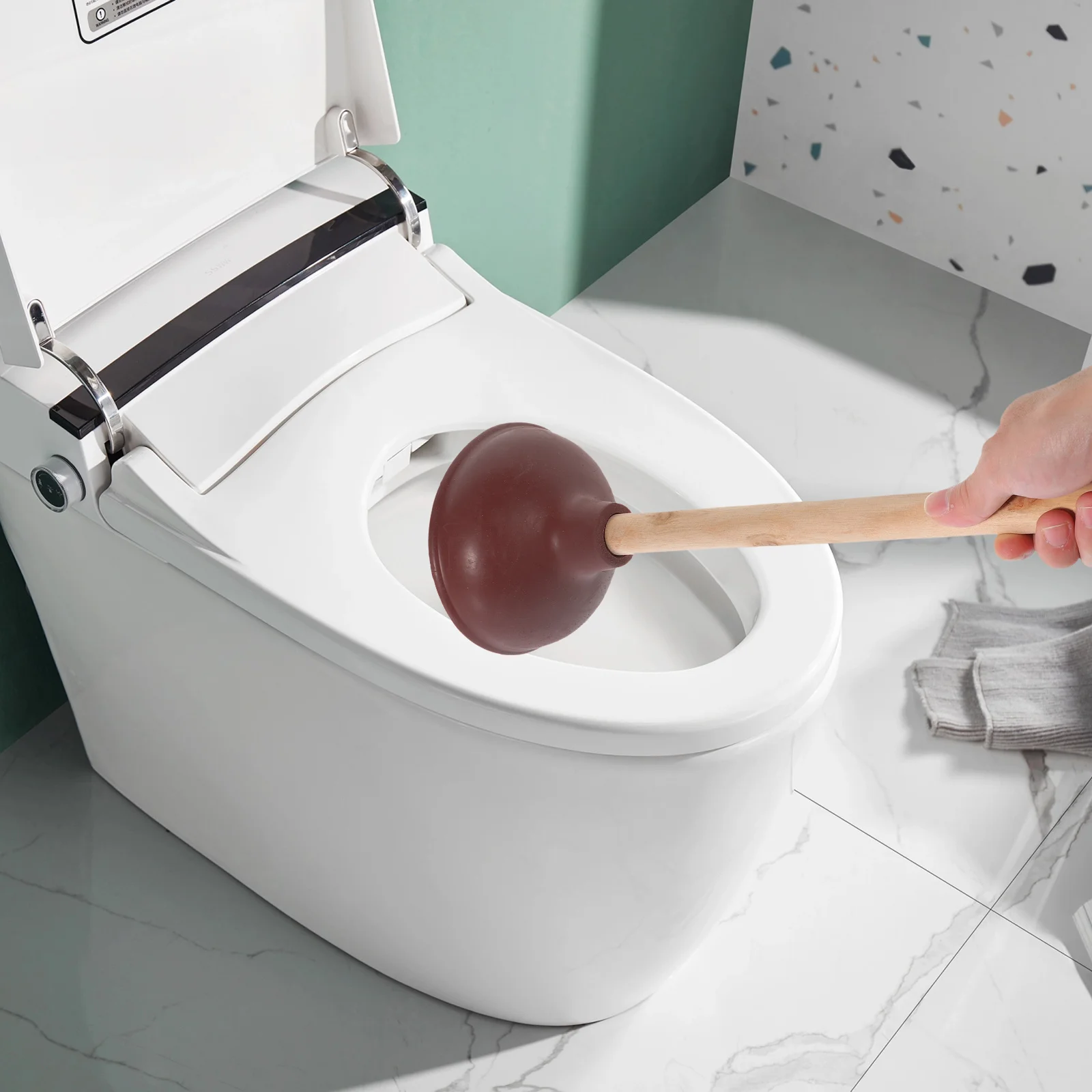 

Heavy Duty Toilet Wooden Handle For Clogged Drains Bathroom Plunger Wood Handle Plunger Portable Toilet Unclogger Home Use