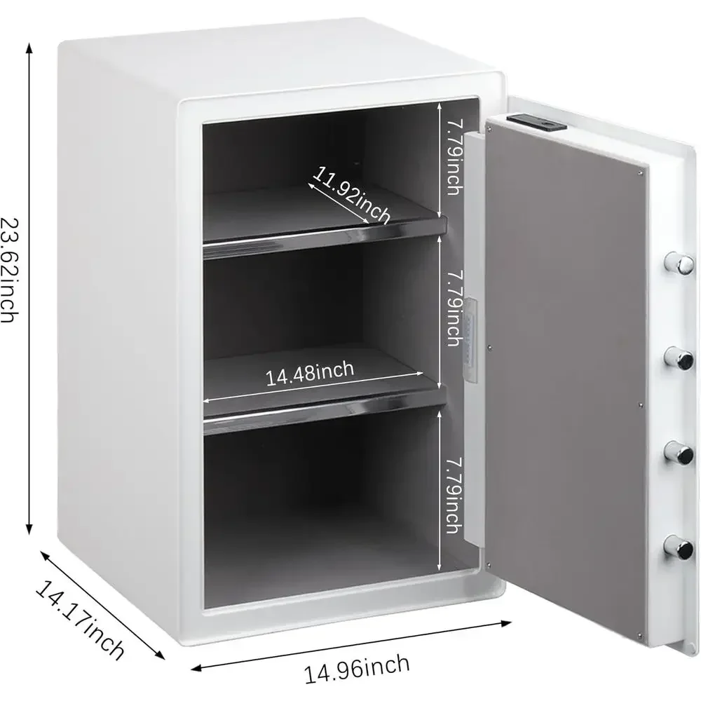 Large Home Safe with Waterproof Interior, Heavy Duty Security, Digital Lock, Removable Shelves for Valuables Storage (White, Fin
