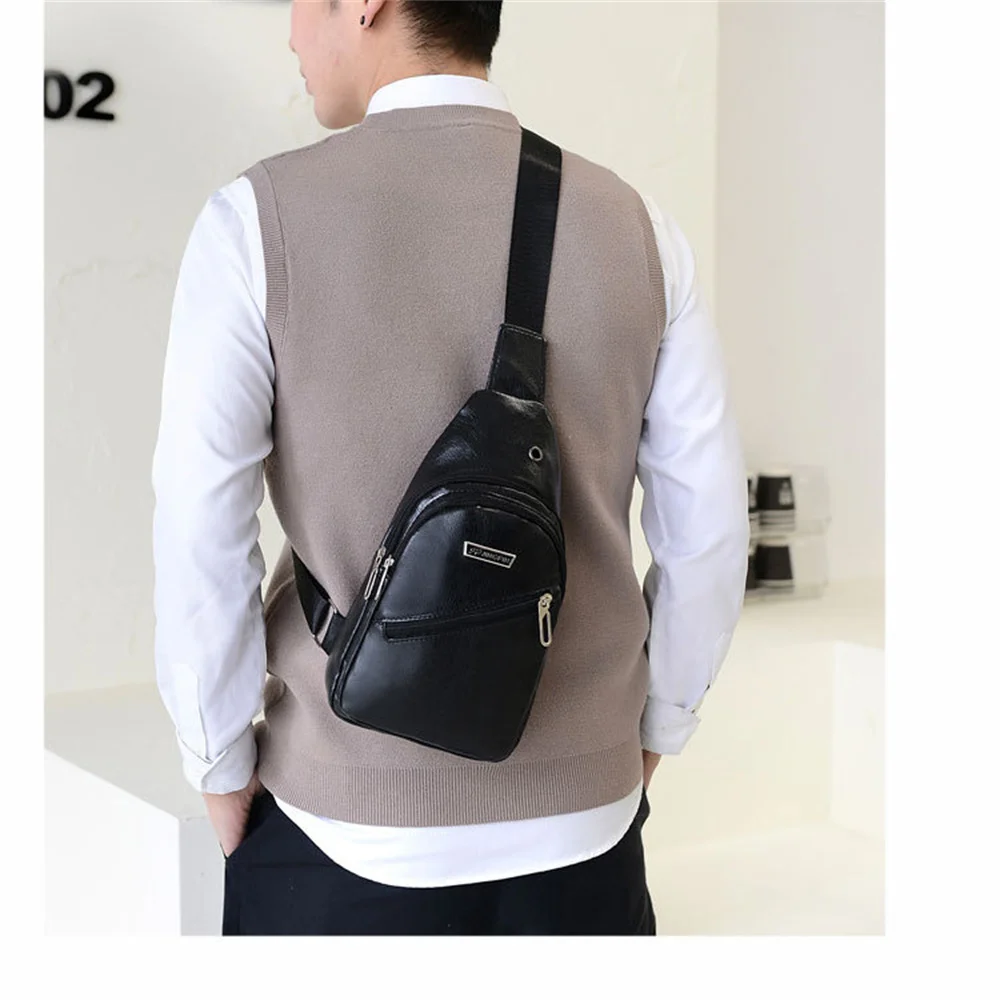 2022 New Men\'S Chest Bag Messenger Shoulder Zipper Buckle Messenger Bag Pu Outdoor Riding Sports Fast Drop Shipping