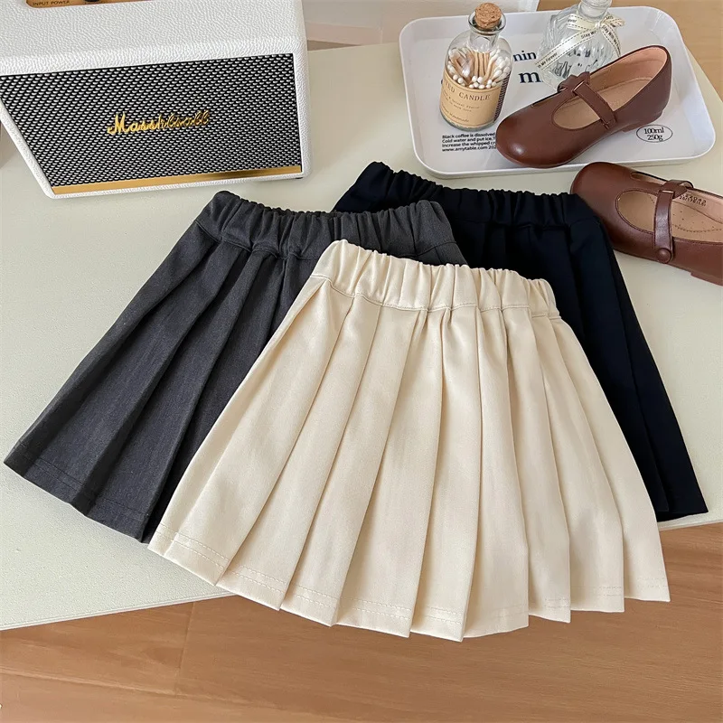 

Children's Pleated SkirtALine Skirt Short Skirt Spring and Summer Preppy Style Performance Wear All-Matching Skirt Solid Color G