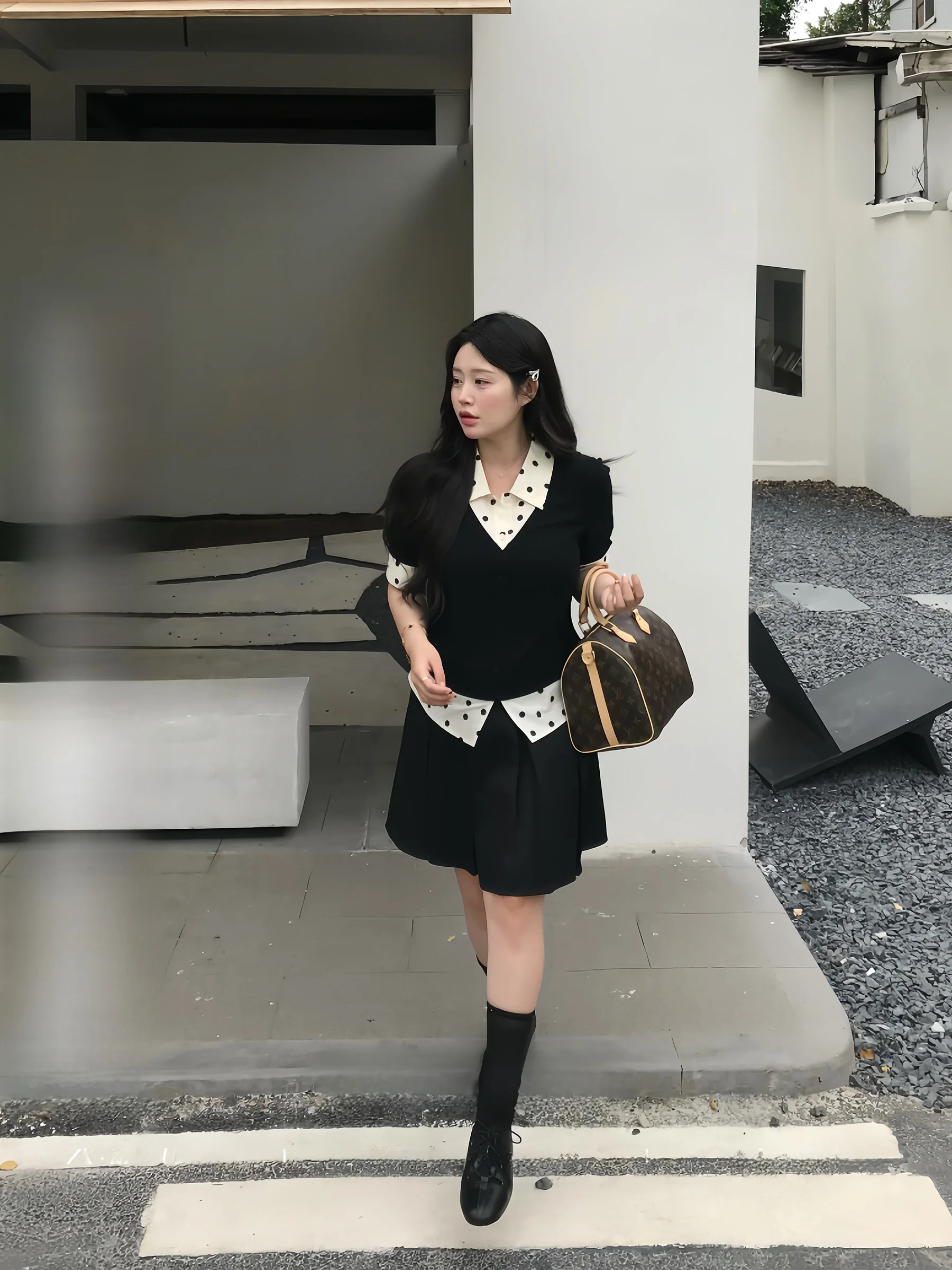 

Korean Sle Micro Fat Pleated f Skirt Set Basic Slimming High Waist A-Line Skirt Polyester Fiber Casual Wear for plus Siz...