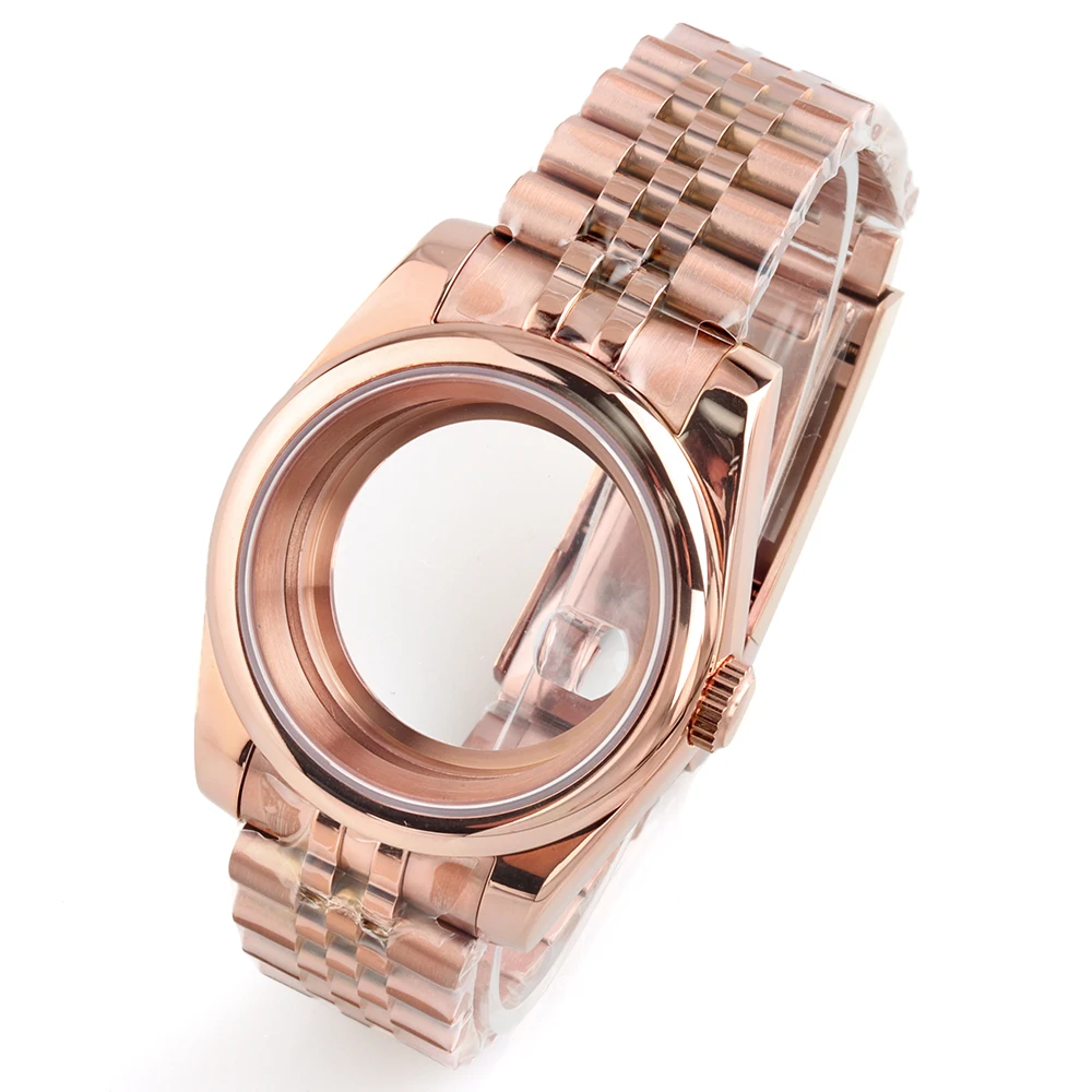 

Rose Gold NH35 36mm 39mm Watch Case Round Edge Sapphire Case For NH35 NH36 Movement Waterproof Stainless Steel Jubilee Strap