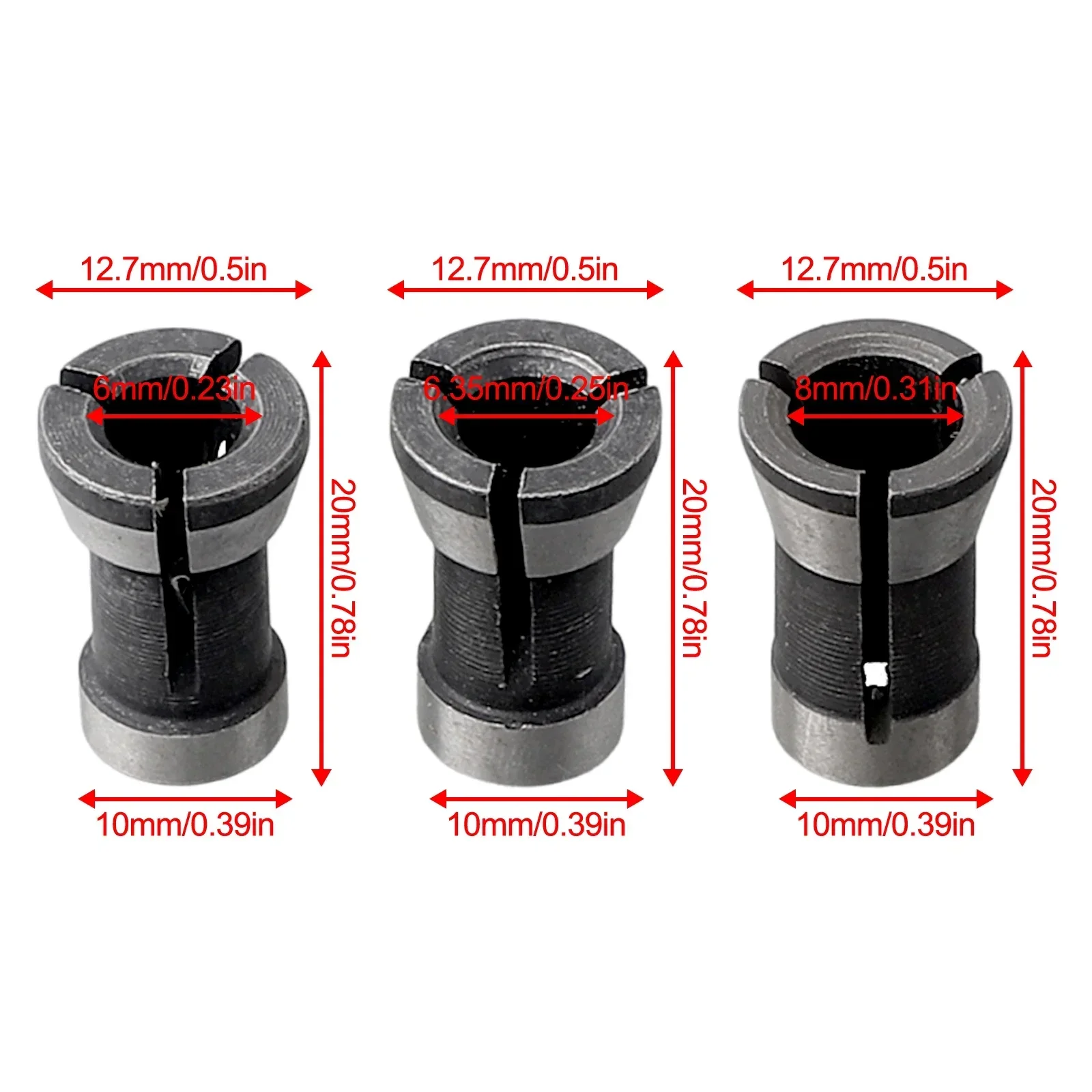 Bit Collet Collet อะแดปเตอร์เหล็กคาร์บอน Chuck 6/6.35/8 มม.ความสูง 20mm Router เส้นผ่านศูนย์กลางรู 6/8/6.35 มม.ไม้ Router