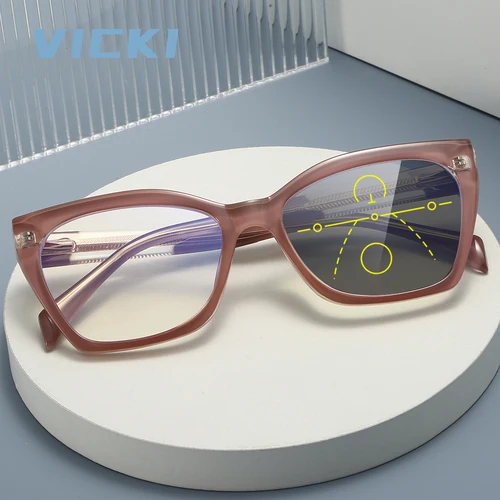VICKI, gafas Retro con montura cuadrada para mujer, gafas antiluz azul, prescripción personalizable, fotocromática multifocala 82008