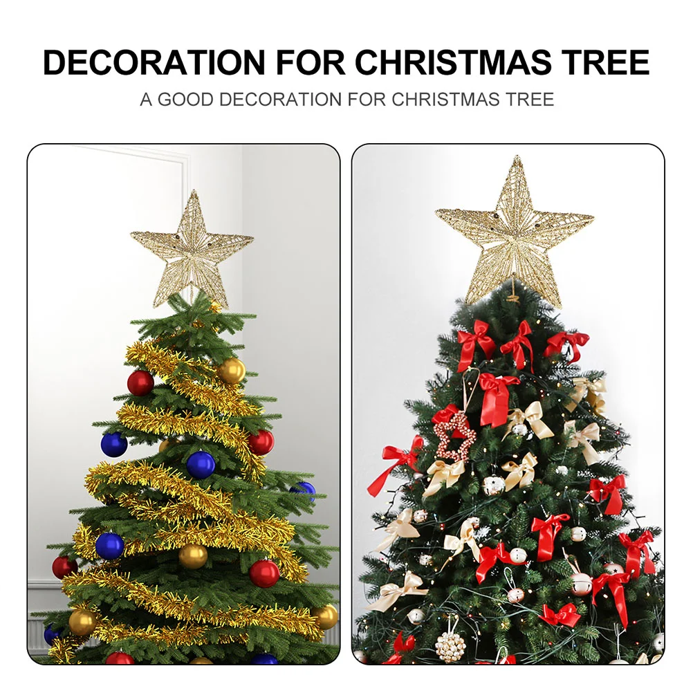 Glitter Star for Chrismas Hollow Wire Topper Christmas Tree Pentagon Decoration Toppers Decorations Gold