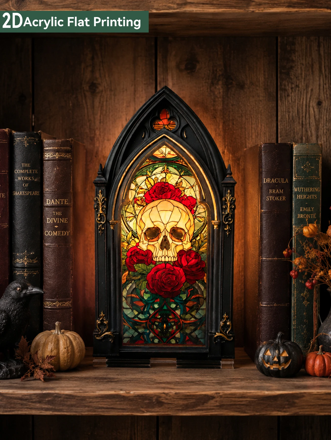 Gothic Cathedral Frame Skull Rose Candle Holde Acrylic Tabletop Candle Display Stand Spooky Halloween Desk Ornament Home Decor
