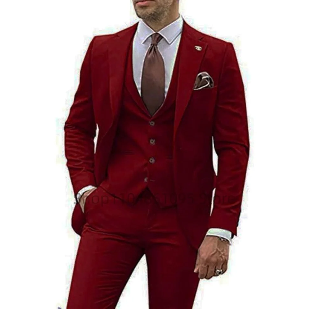 

Solid Men Suits Slim Fit Smart Casual Wedding Dress Notch Lapel Jacket Groom Tuxedos for Business 3 Piece Set