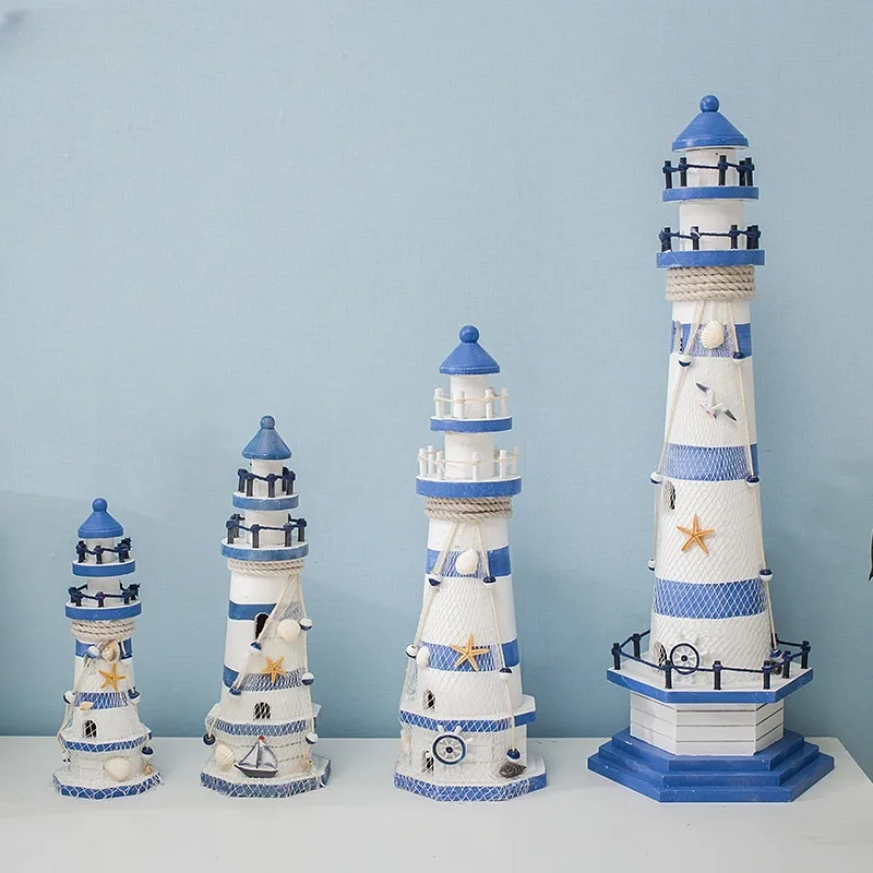 Stripe Lighthouse Simulation Model Mediterranean Wooden Handicraft Home Decorations Creativity Marine Style Decor Arts and Craft