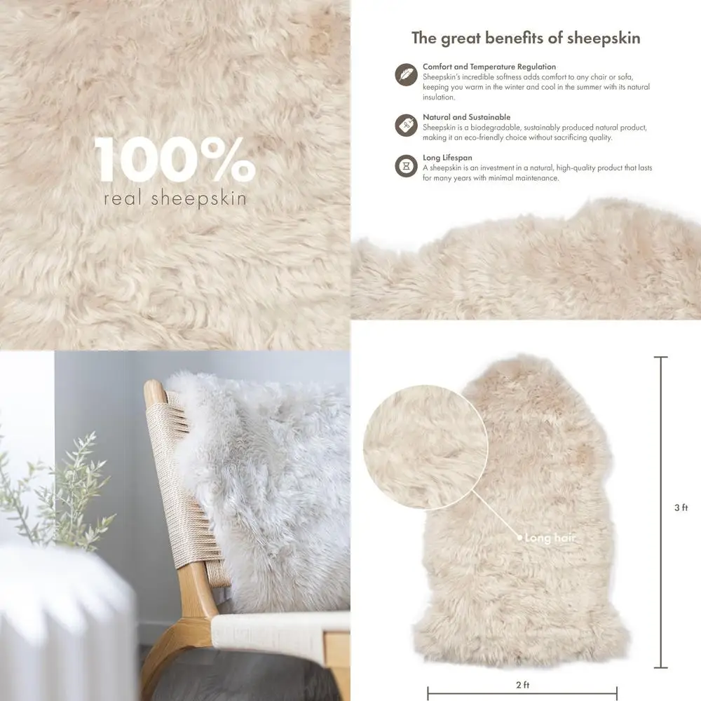 

Natural Beige Sheepskin Area Rug, 2x3 ft, Ideal for Bedroom, Living Room, or Dining Area