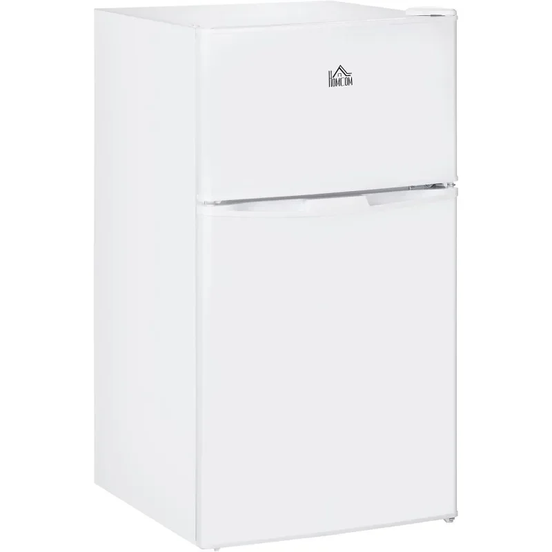 

HOMCOM Mini Fridge with Freezer Compartment, Two-door Compact Fridge with Adjustable Thermostat, Shelves and Reversible Doors