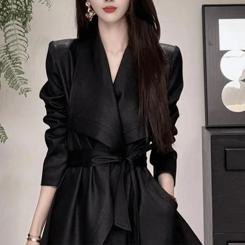 Lace-up Blazer Women's 2025 Autumn New Trench Coat Loose and Slim Long-sleeved Suit Trend