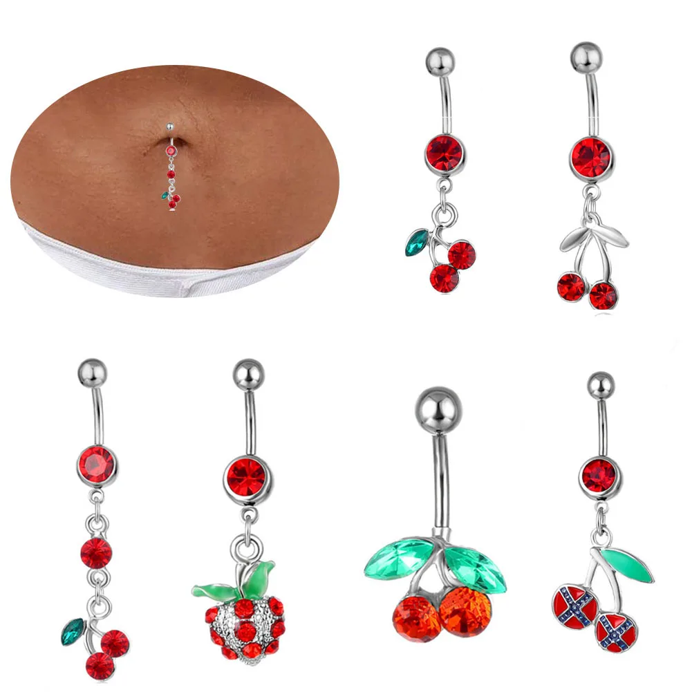 Cherry Pendant Belly Button Ring Drop Dangle Body Belly Piercing Fruit Belly Button Nails Belly Navel Rings Button Rings