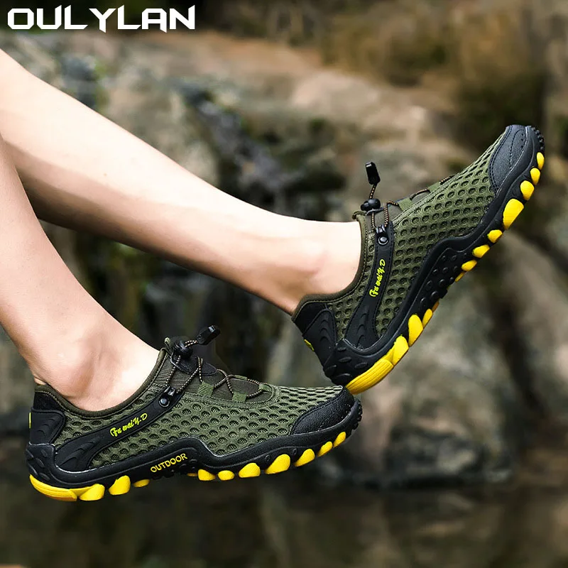 Oulylan Men Sneakers Breathable Hiking Shoes Mesh Sport Shoes Non-slip Outdoor Climbing Quickdry Water Shoes for Men Plus Size