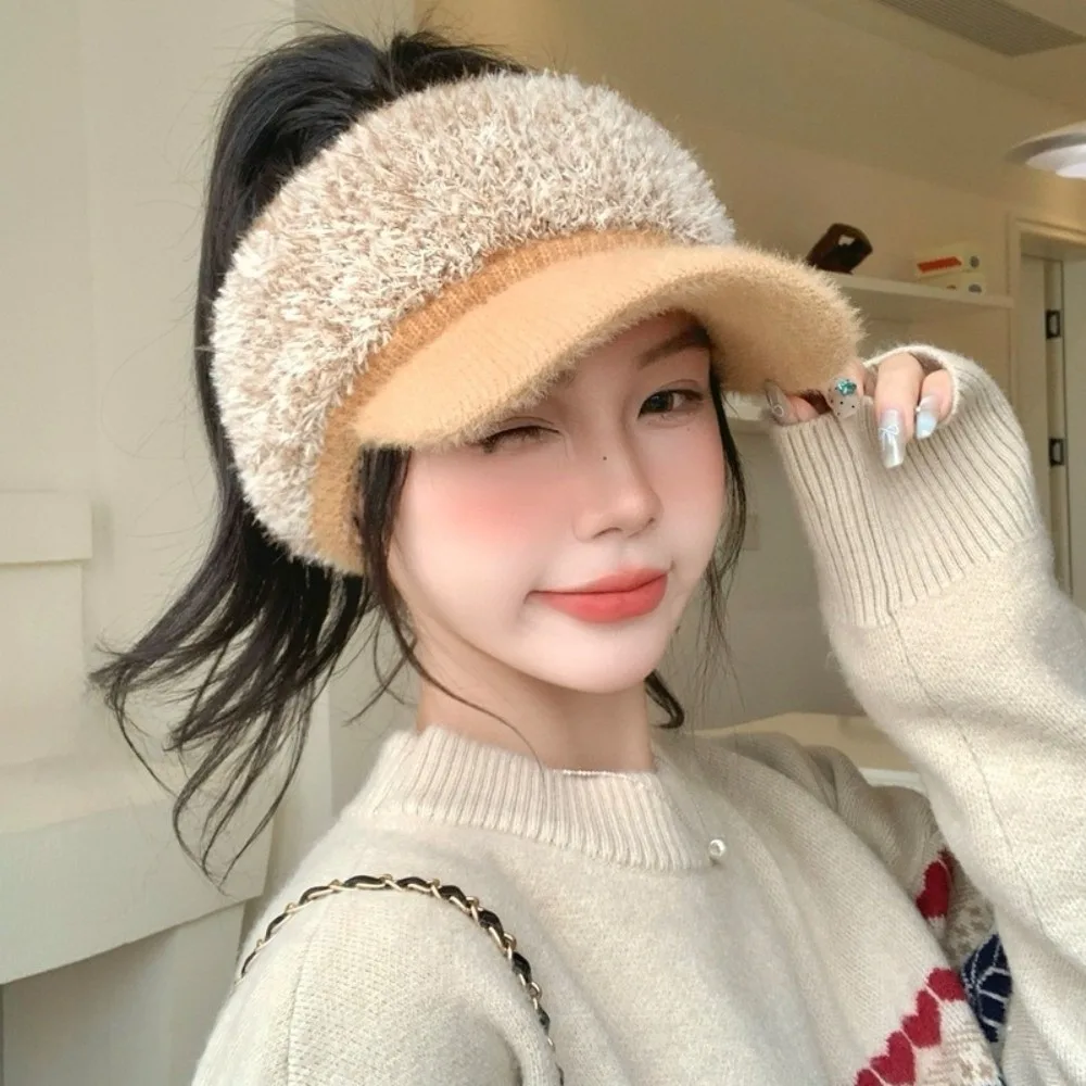 Fashion Warm Knitted Beanie Hat Empty Top Soft Winter Warm Hat Thickened Windproof Bonnet Outdoor