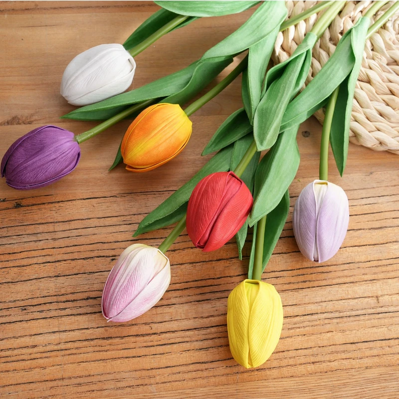10 Stück/Set Künstliche EVA-Tulpenblumen Hochzeitsdekoration Kunsttulpen Brautstrauß Partytisch Heim- und Raumdekoration Zubehör – Detail 1