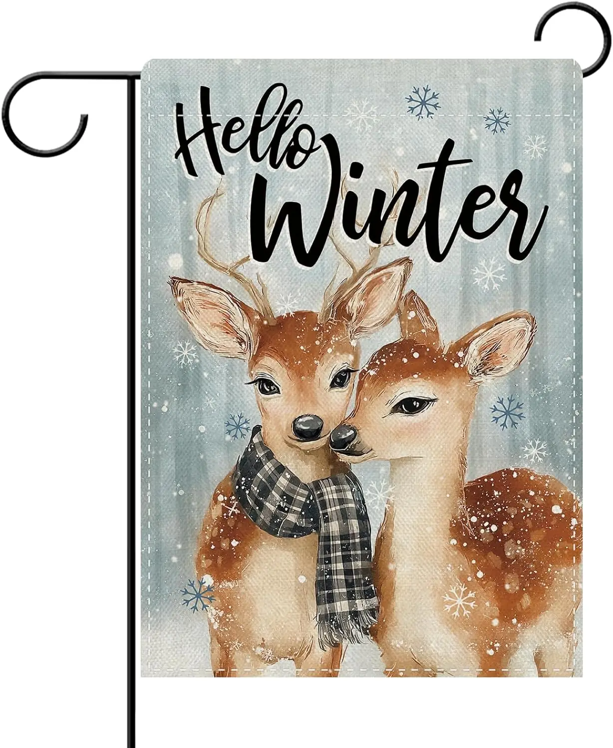 Dyrenson Hello Winter Reindeer Decorative Garden Flag, Snowy Cute Deer Snowflakes Yard Outside Home Decoration, Christmas Wo SSL