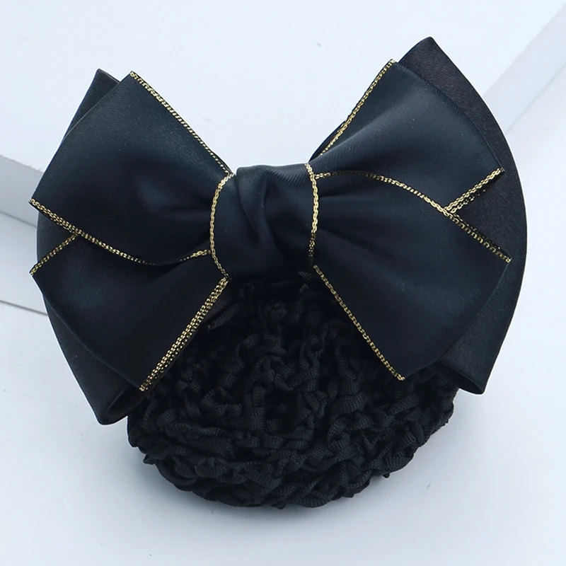 Bowknot Decor Snood Net Barrette Imitation Silk Hair Clip Elegant Hair Styling Accessory