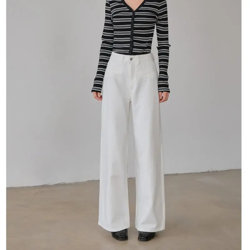 Zhisilao novo sólido branco perna larga calças de brim retas mulheres vintage casual y2k calças jeans streetwear 2025