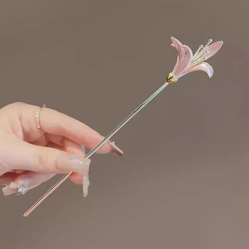 Elegant Pink Orchid Flower Hair Stick Chinese Style Vintage Delicate Hairpin For Women Minimalist Hair Accessory For Daily Wear