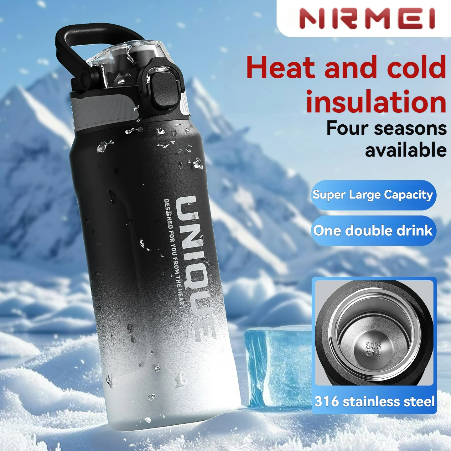 Sports Large 316 Stainless Steel Vacuum Insulated Tumbler Cycling Straw Handle Portable Hot And Cold Preservation Cup