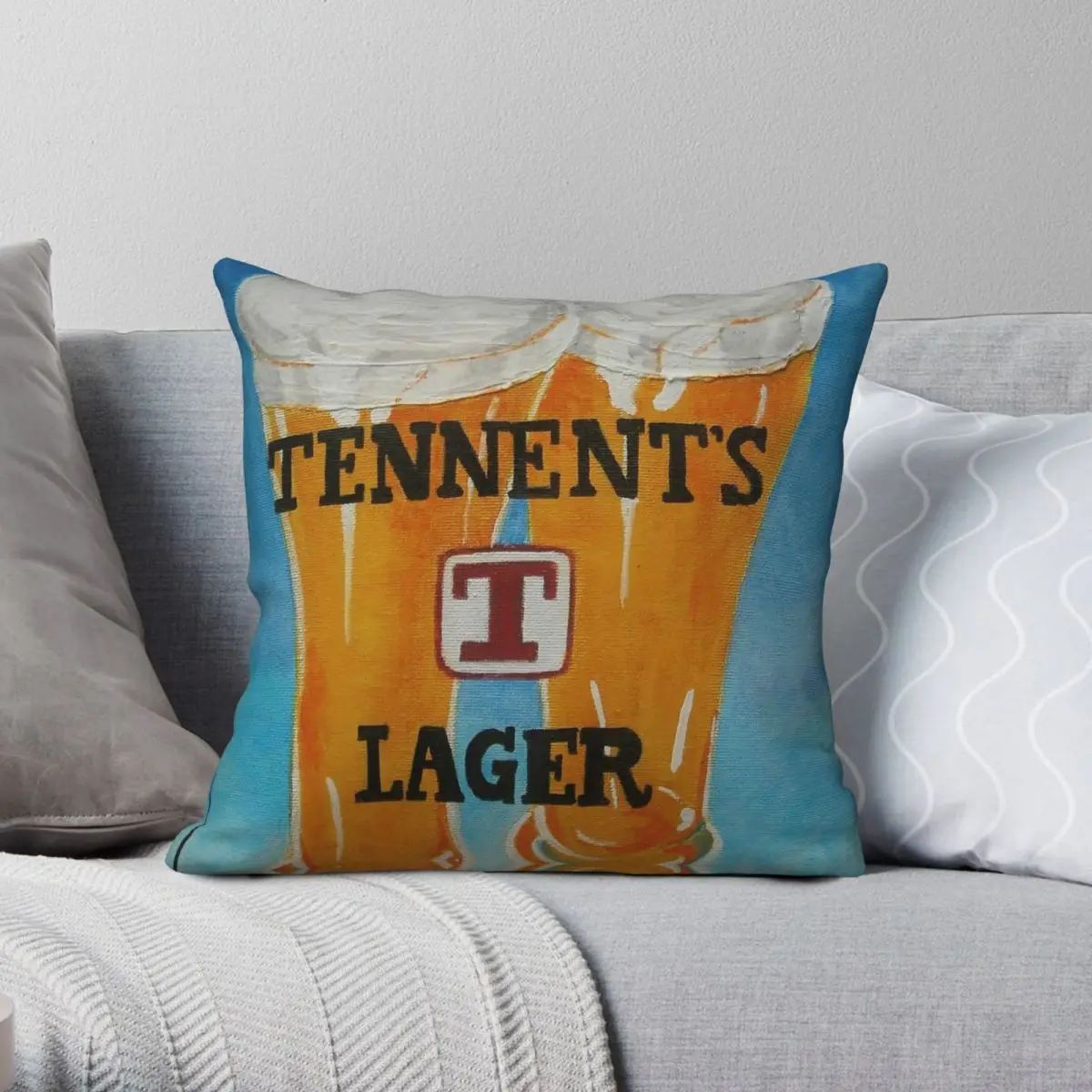 Tennents Lager Square Pillowcase Polyester Linen Velvet Creative Zip Decorative Home Cushion Cover 18