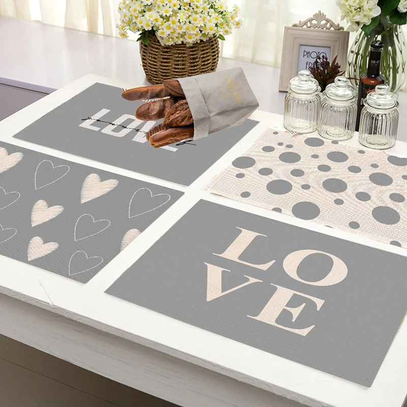 [Gray & White Elegance] Simple Pattern Linen Placemat, 40x30cm, Fabric Mat for Kitchen & Dining Table, Home Decoration