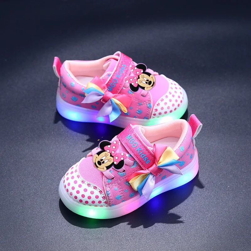 

Disney Spring Autumn Board Shoes Minnie Mouse Children's Sports Shoes Canvas Shoes LED Children Casual Shoes for Girls Aged 1-6