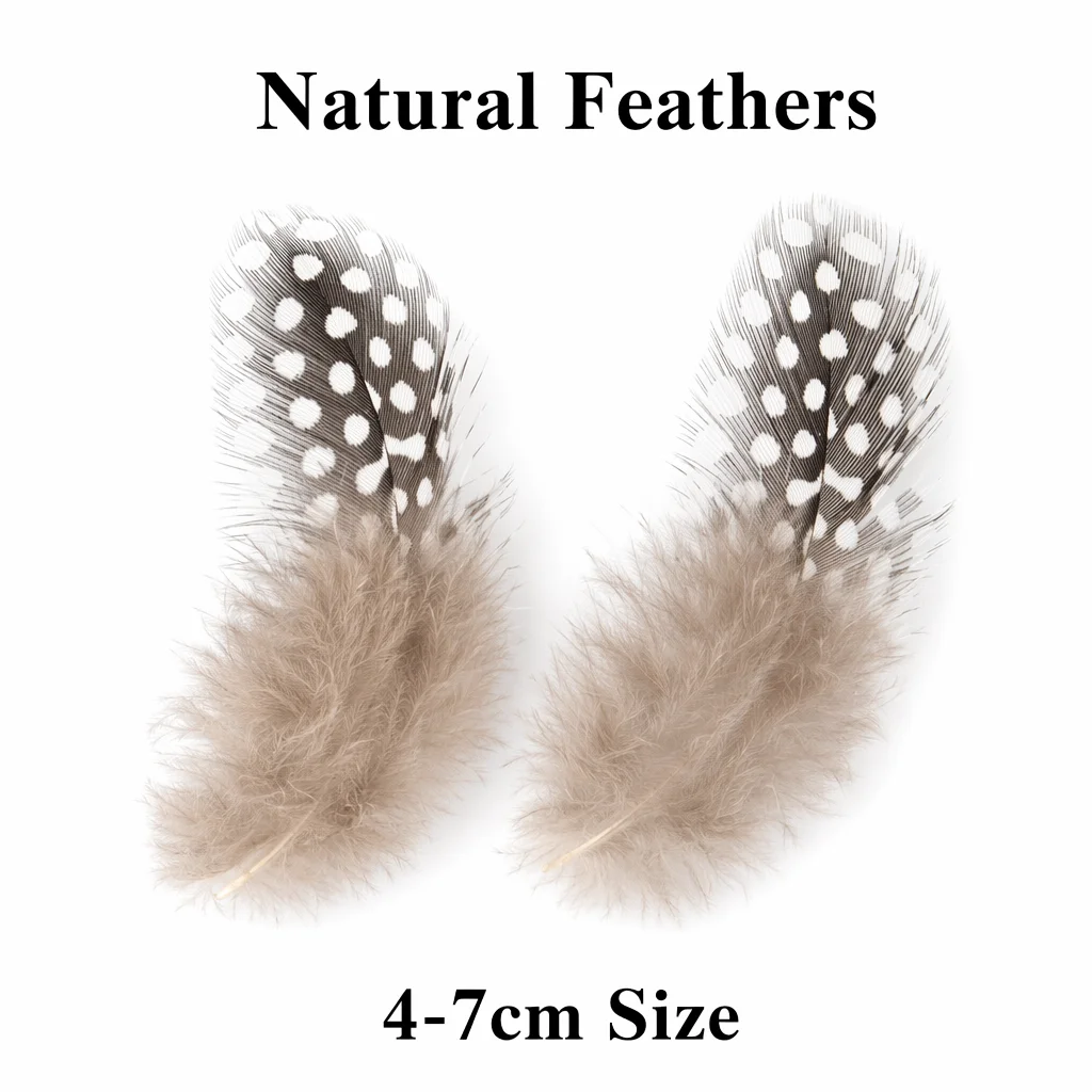 Natural Guinea Pheasant Feathers Loose 4-7cm 300 Pieces, Soft Fluffy Speckled Plumes for DIY Wedding Party Decor Craft Supplies