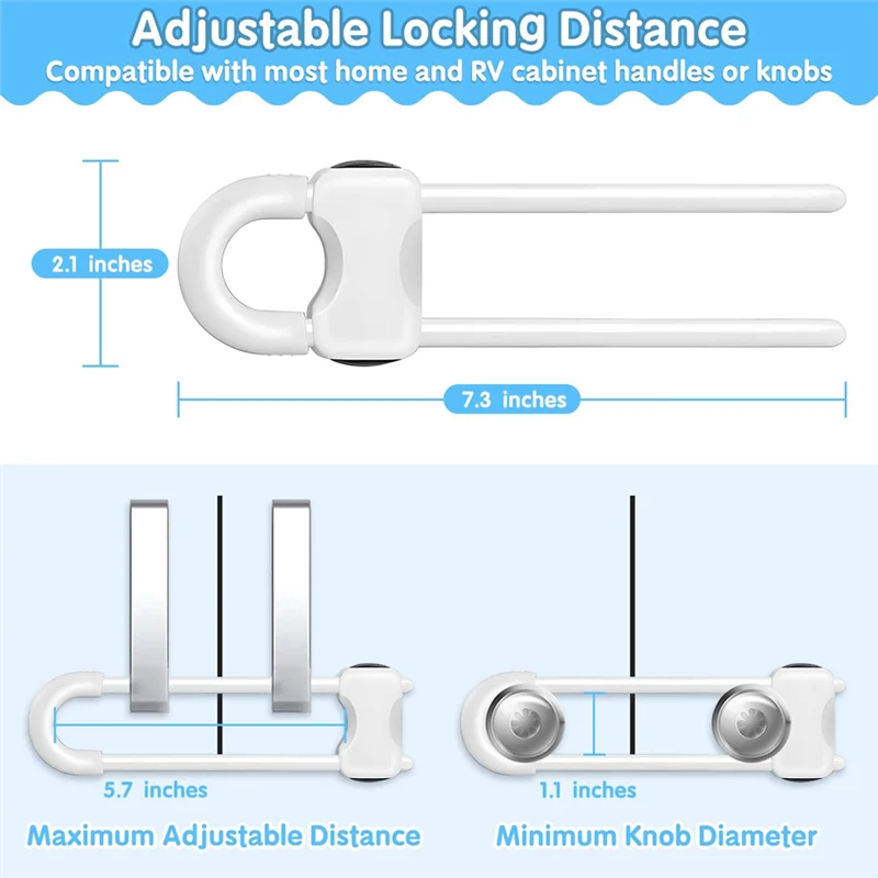 CYCLI-U على شكل أقفال خزانة قابلة للتعديل 15 قطعة الطفل التدقيق لسلامة الطفل لمقابض المقبض في المطبخ قفل خزانة حمام S #6