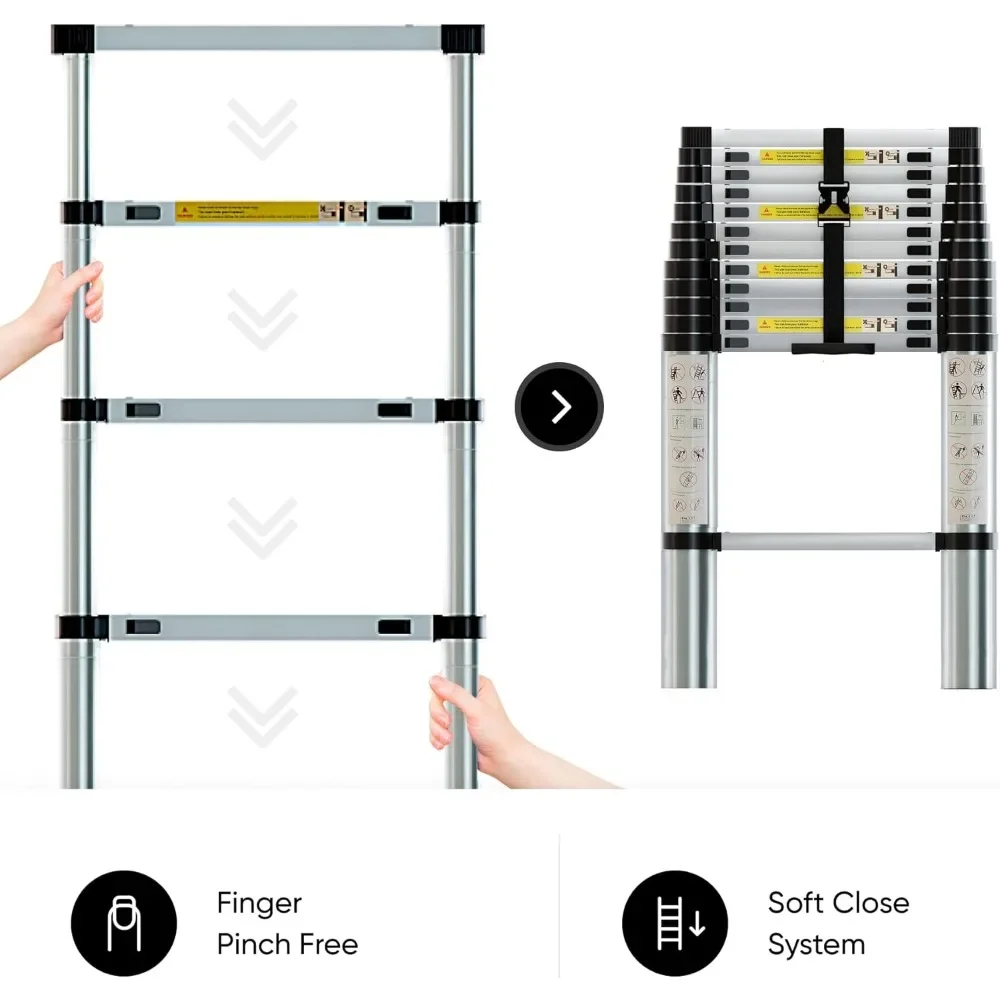 Imagem -05 - Escada Telescópica Dobrável de 125 Pés Escada Extensível de Alumínio com Ganchos Removíveis Escada de Extensão Telescópica Retrátil