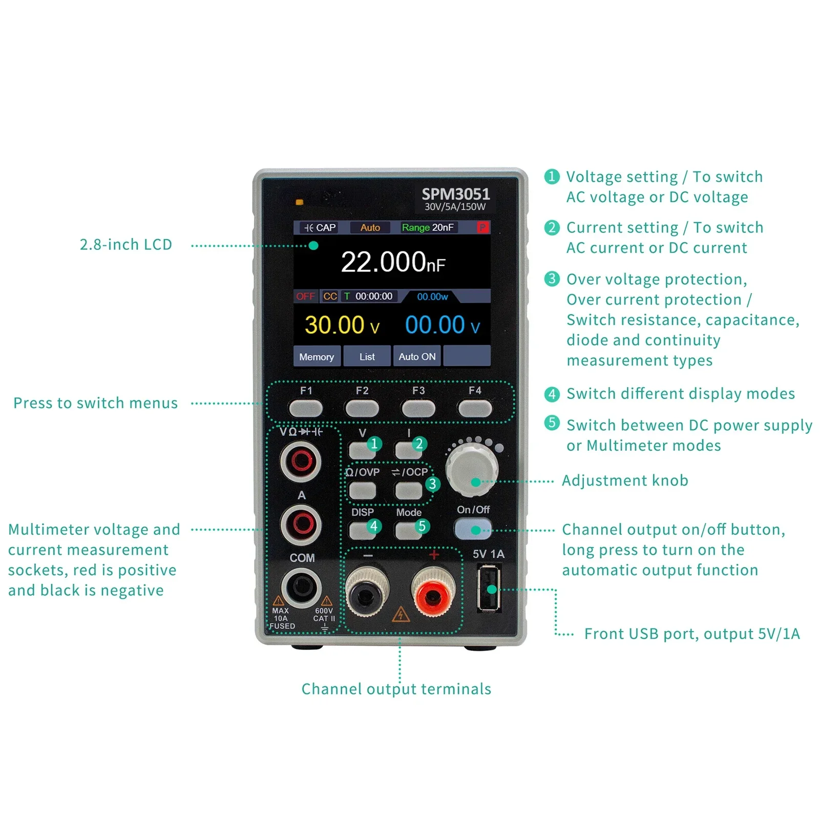for OWON Programmable Lab Power Supply Multimeter Regulated Power Supply Output Enable/Disable Button Single Channel Outp
