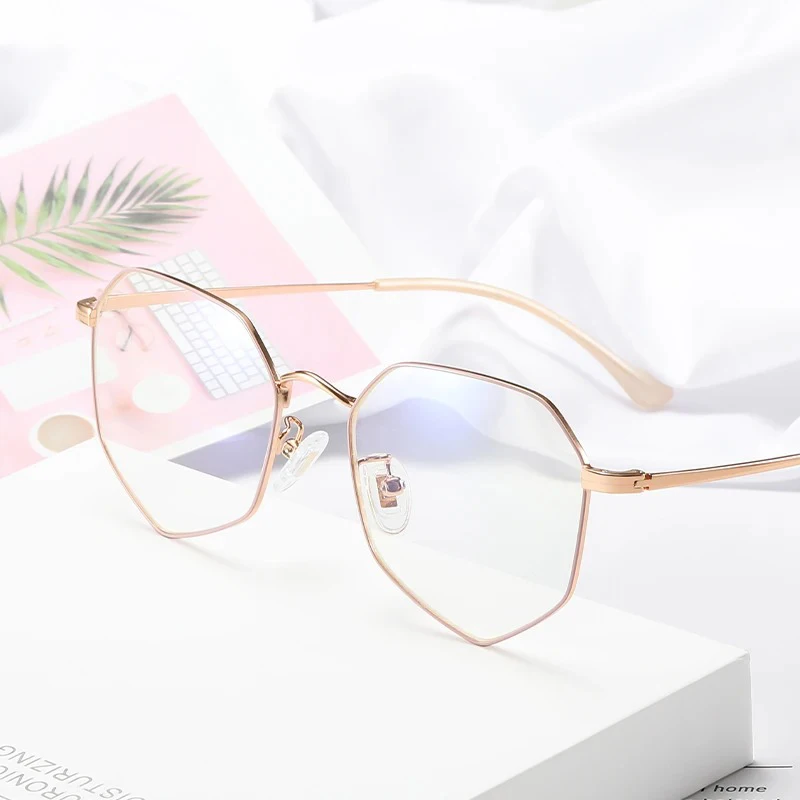 

KATELUO Anti Blue Light Alloy Glasses Frame Women Computer Eyeglasses Simple Metal Polygon Clear Eyewear Frames For Female 00003