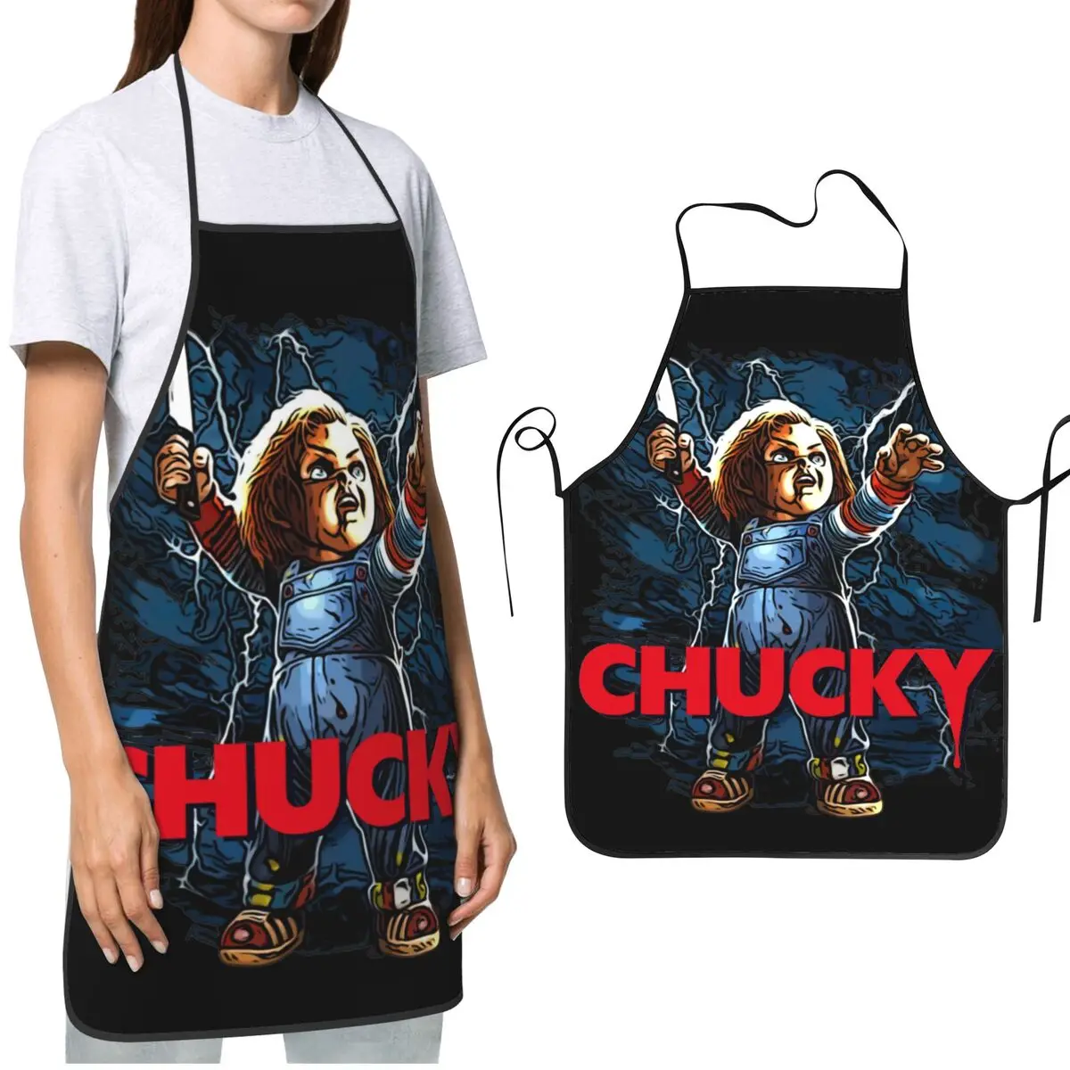 Chucky Apron Oil & Water Resistant Adjustable Neck Strap Child's Play Doll BBQ Aprons for Men Women Chef