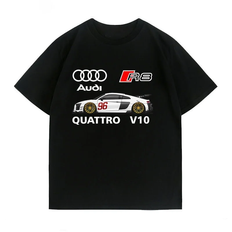 

Hot Summer Shoulder Short Sleeves Loose Casual Men's and Women's Couples Tops Audi 4S Store Work Clothes Car Logo Printing