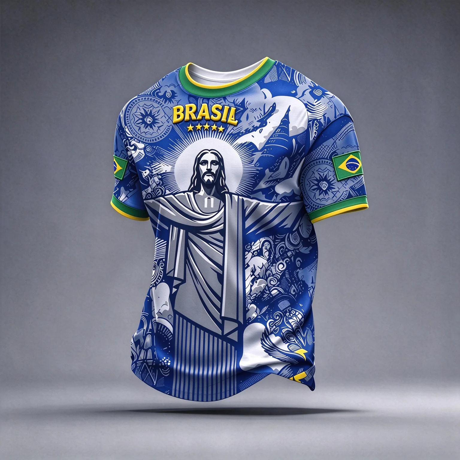 BRASIL Christ Statue Full Print Soccer Fan Jersey, Quick Dry Breathable Unisex Sport Top, Multiple Colors Available
