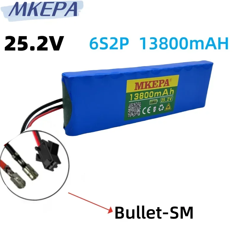 24V 13800mAh 6S2P 18650 Lithium Battery Pack 25.2V 13800mAh With BMS For Electric Bicycle Moped + 2A Batteries Charger