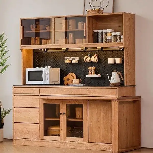 Cherry wood color dining side cabinet dining table integrated cabinet living room household multi-functional locker side cabinet