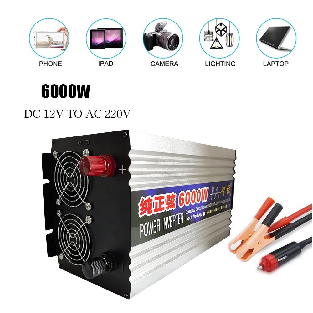 Pure Sine Wave Power Inverter 6000W DC 12V 24V 48V To AC 110v 220V Frequency Converter 50hz 60hz Solar Car Inverter Transformer