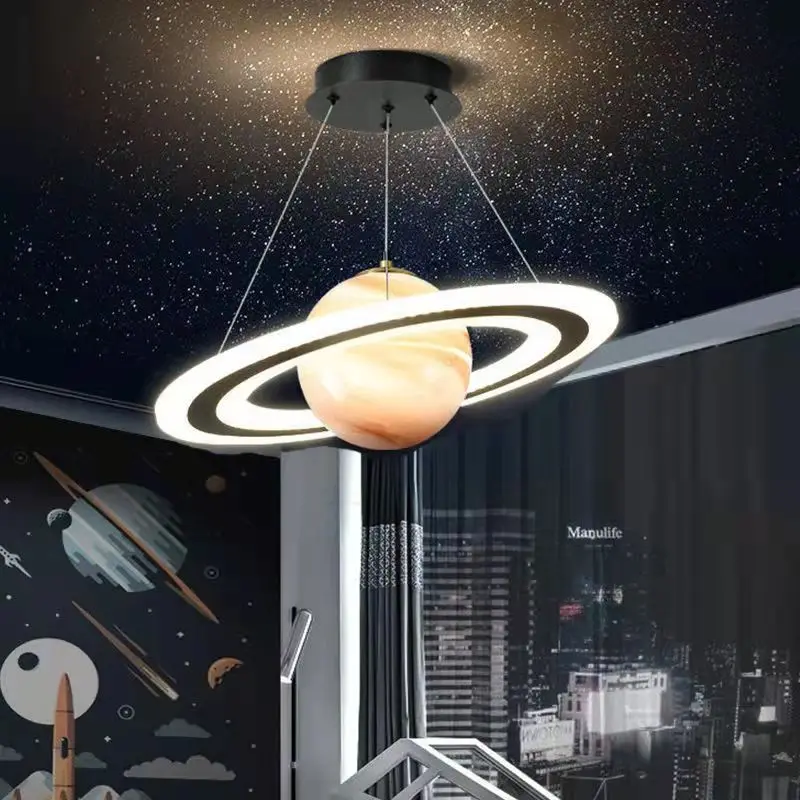 Lâmpada de planeta nórdico para quarto de criança, candelabro, terra itinerante, quarto de Júpiter, céu estrelado astronauta