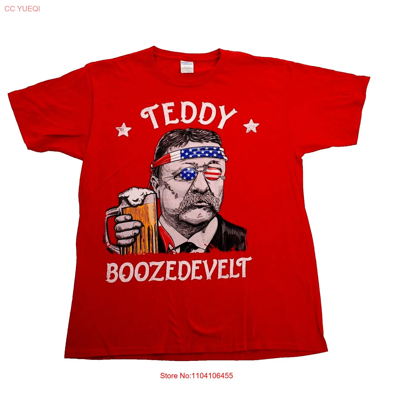 Teddy Boozedevelt Shirt L Mens Red Theodore Roosevelt 4th of July Beer Brew USA