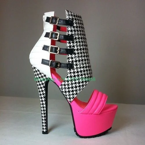 

platform hot pink multi-layer buckle sandals cover heel zip sexy hollow high heels everyday banquet party shoes plus size