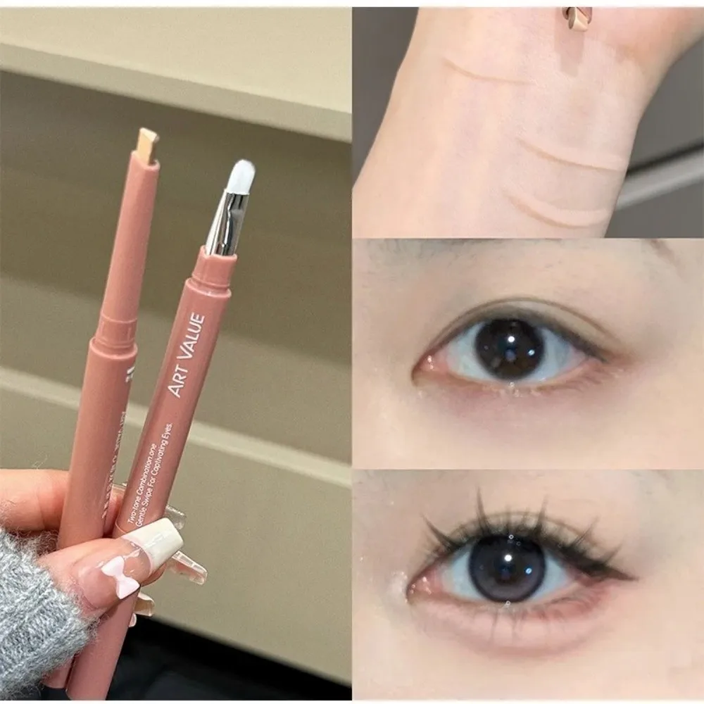 2 Color-Blocking Sleeping Silkworms Stick Pink Brown Ombre Eyeshadow Stick Ultra-Thin Natural Eye Makeup