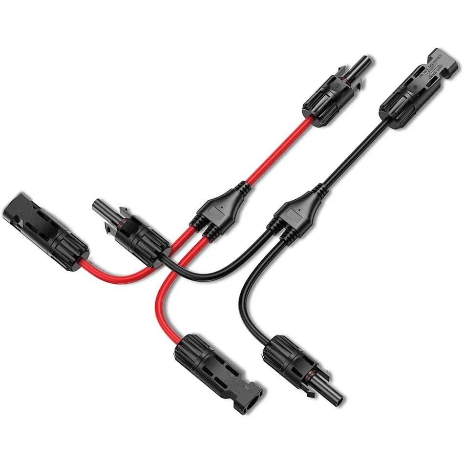 Power Solar Connectors 30A Y-Branch Cable, Solar Cable Parallel Adaptor in Pair for Solar Panel 1*M/FF+1*F/MM Black Red