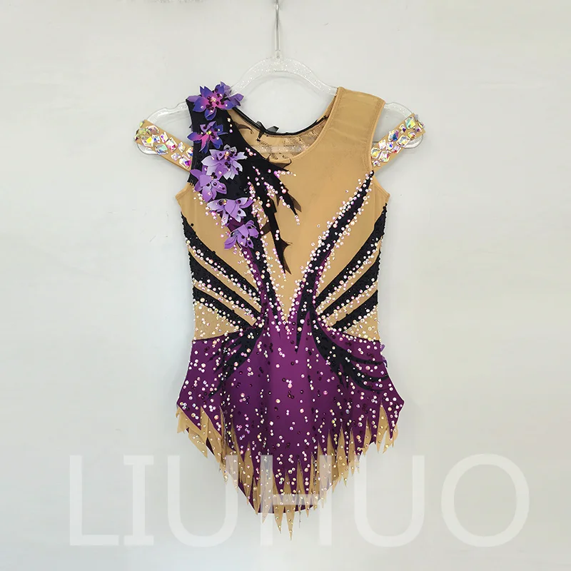 LIUHUO Rhythmic Gymnastics Leotard Purple Competitive  Cheerleading Performance For Children