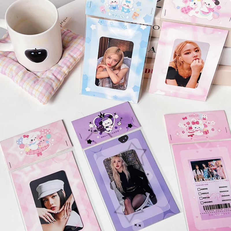 5Sets Korean Ins Cute Cartoon Puppy Card Head Card Back Opp Bag Kpop 3-inch Photocard Holder Girl Sell Card Pocket DIY Packing