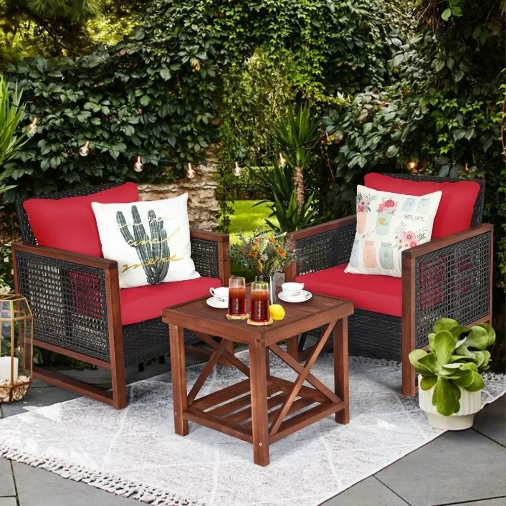 

Wicker Furniture Set, Garden Sofas Rattan Outdoor Sofa Set Cushion & Acacia Wood Conversation Bistro Garden Red Garden Sofa