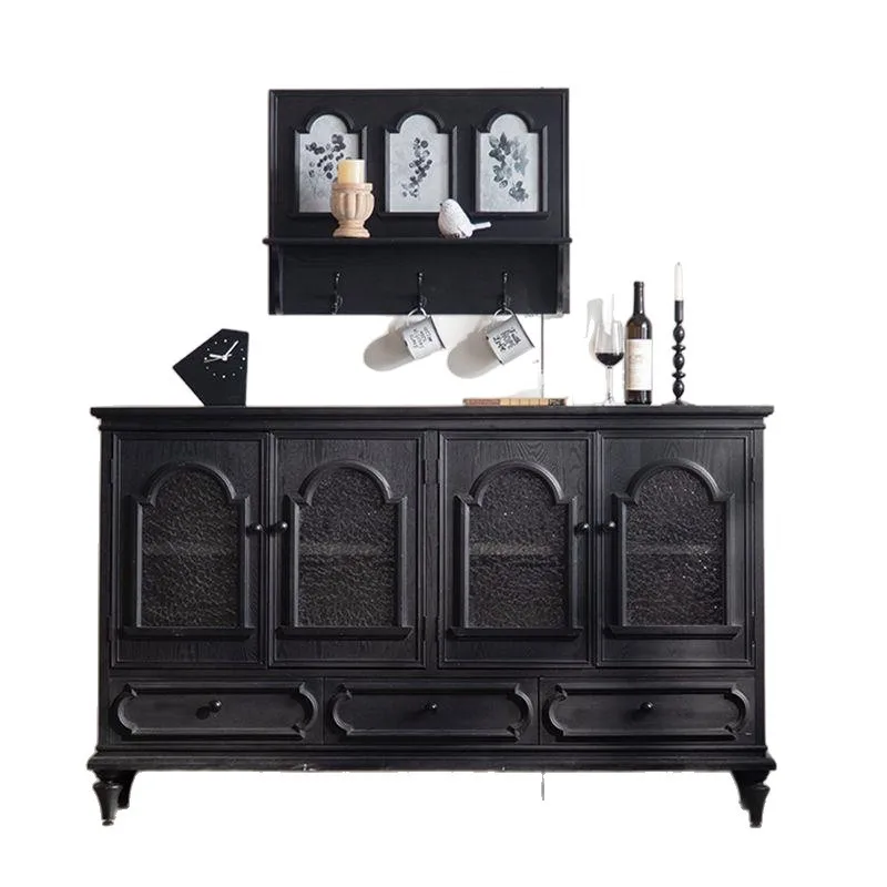 Black four-door dining side cabinet with drawers pastoral locker porch restaurant wine sideboard