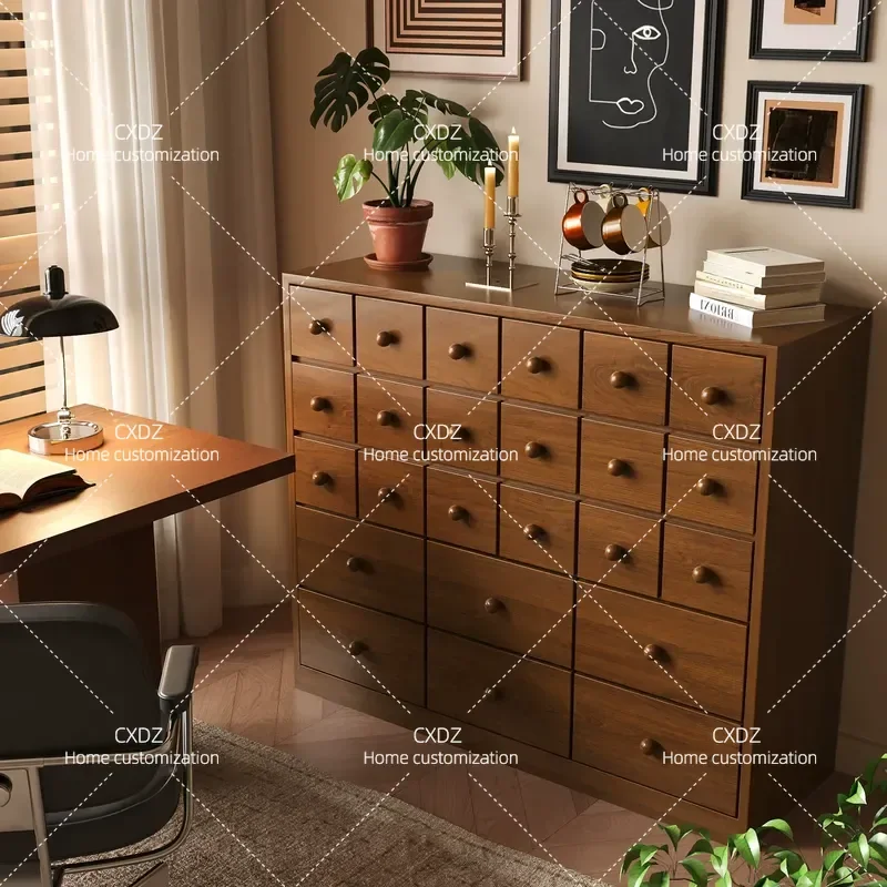 Retro Solid Wood Chest of Drawers Multi Drawer Storage Cabinet for Bedroom Living Room Side Table Traditional Medicine Locker