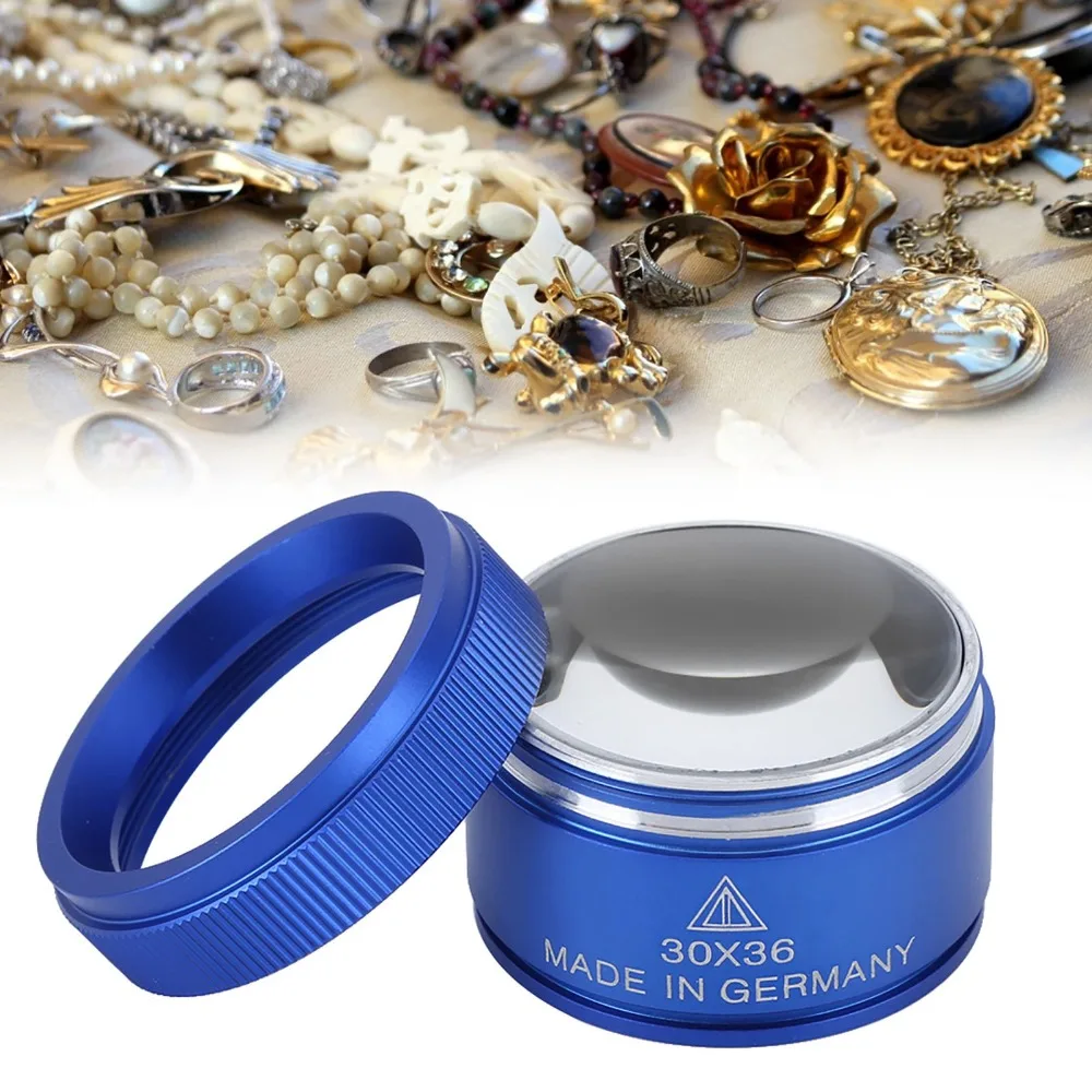 Portable 42mm29mm Size Magnifying Glass Blue Color 30X Handheld Magnifier Jewelry Identification Magnifier Stamps Viewing